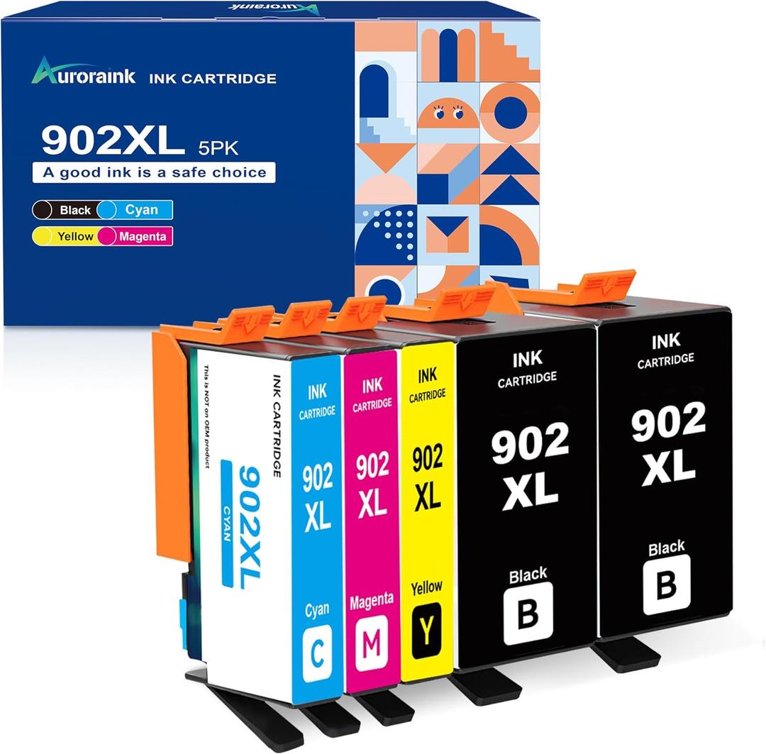 902XL Ink cartridges for HP Printers Replacement for HP 902 902XL Ink cartridges Combo Pack 5 Pack for Officejet Pro 6978 6968 6970 6958 6960 6975 6954 6962 Printer
