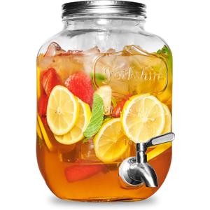 FineDine Glass Drink Dispenser for Fridge - 1 Gallon Water, Laundry Detergent, Juice or Beverage Dispenser for Parties with Spigot - Serveware for BBQ, Picnic, Pool Party and Social Events