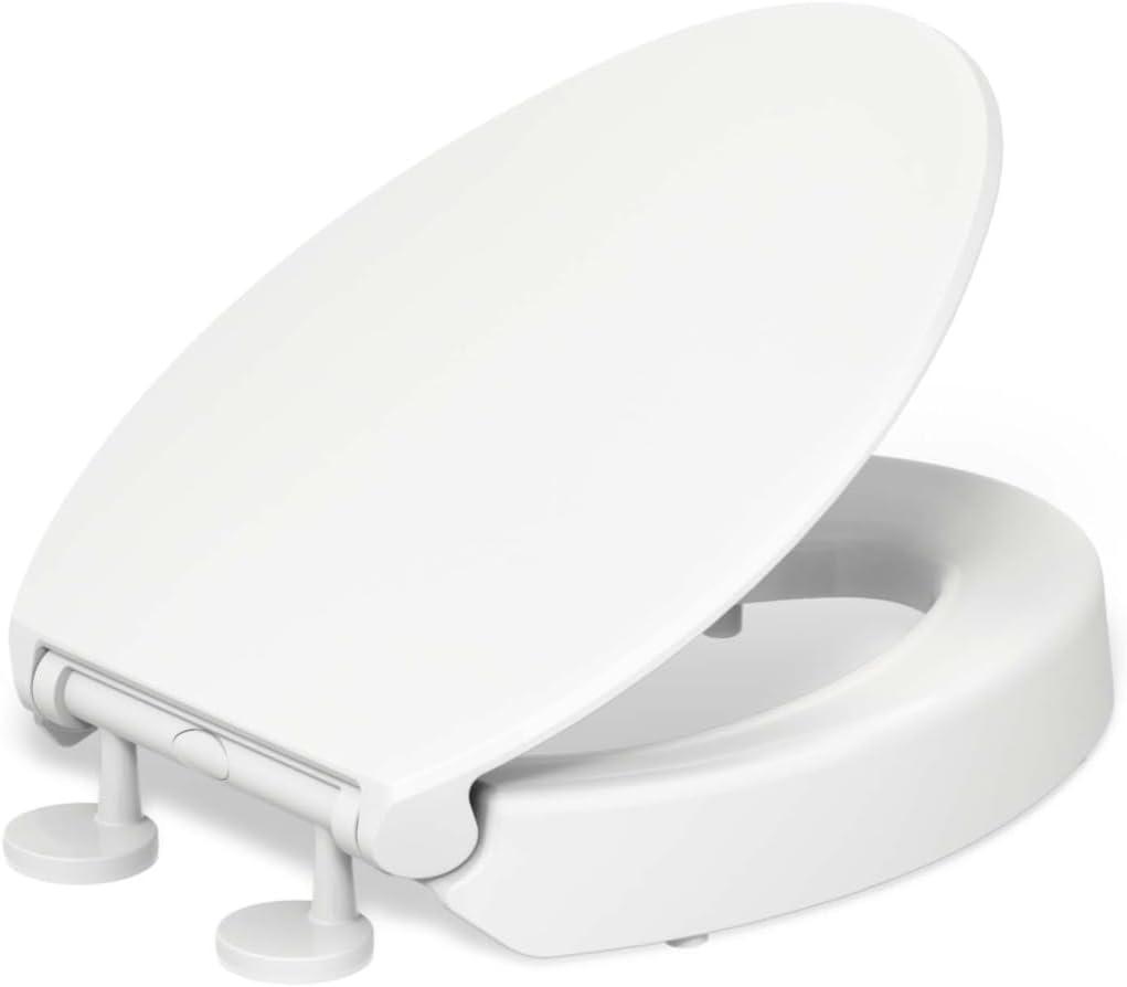 KOHLER 25875-0 Hyten Elevated Quiet-Close Elongated Toilet Seat, Contoured Seat with Grip-Tight Bumpers, Quick-Attach Hardware, White