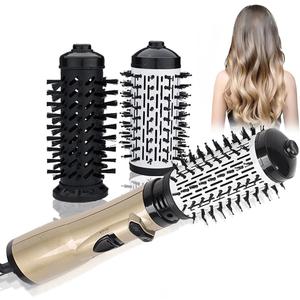 3-in-1 Hot Air Styler and Rotating Hair Dryer, Spin Hair Dryer Brush with 2 Interchangeable Brush, Anti-frizz Hot Air Spin Brush Set for Straightening, Drying, and Curling (Gold)