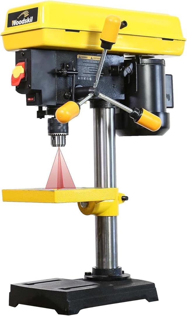 Woodskil 8 Inch Drill Press, 2.3 Amp 5-Speed Bench Drill Press with Laser Guide and Cast Iron Worktable, Bench Top Drilling Machine