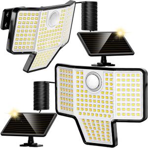 AmeriTop Solar Lights Outdoor, 2 Pack 189 High Brightness LED Cordless Solar Motion Sensor Lights; 4 Heads, 270Wide Angle Illumination, IP65 Waterproof, Security Flood Light(Daylight)