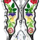KY&BOSAM Crystal Butterfly Suncatchers for Windows Hanings Stained Glass Wind Chimes with Metal Charms Colorful Rainbow Prisms Garden Decor for Mom Grandma Christmas Wedding Gifts 8" Hanging Ornament