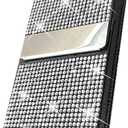 Bling Business Card Holder, PU Leather Case with Crystal Diamonds Rhinestones, Metal Pocket with Magnetic Closure