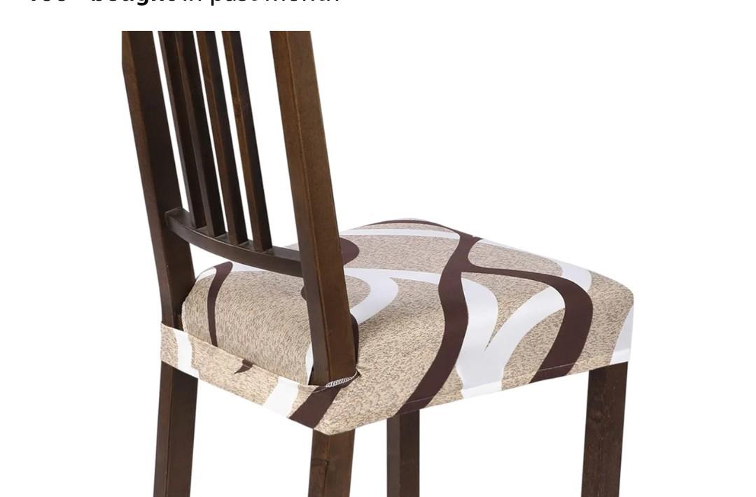 SearchI Stretch Dining Chair Seat Covers Set of 6, Soft Removable Washable Seat Covers for Dining Chairs, Dining Room Seat Cover Protector (Rear-Covered, Beige)