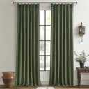Olive Green Linen Curtains 96 Inches Long 2 Panels Set, Modern Aesthetic Pinch Pleated Dark Academia Living Room Light Filtering Sheer Ceiling Track Curtains with Hooks Decor Drapes for Bedroom Window (Loden)