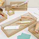 Annova Mesh Stackable Drawer Cabinet and Shelf Organizer Bins Storage Basket School Office Supply Holder Tray- Set of 2 (Gold, 6x6x2 Inch)