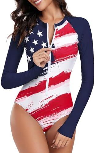 Century Star Long Sleeve Swimsuits for Women Rash Guard UPF 50+ Modest One Piece Surfing Full Coverage Bathing Suit Swimwear,XXL