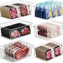 iSPECLE Freezer Organizer Bins - 6 Pack Stand Up Freezer Organizers for 16 Cu.Ft Upright Freezer, Storage Baskets for Meat & Veggies, Prevents Items Falling, Slide-Out Access, 3 Large 3 Medium, White