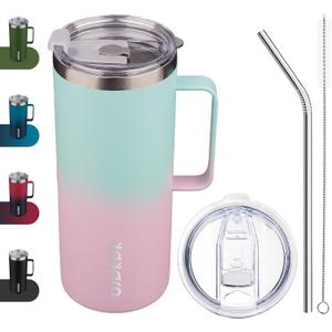 BJPKPK Insulated Coffee Mug with 2 Lids, 32oz Stainless Steel Insulated Tumbler with Handle, Double Wall Vacuum Coffee Cups, BPA Free Travel Mug for Coffee, Tea and Drinks, Marshmallow