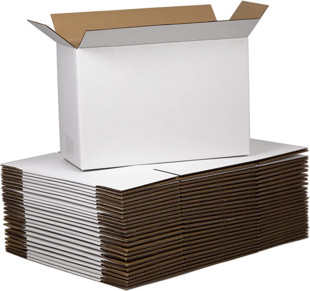 12x8x5 Inches Shipping Boxes, White Corrugated Cardboard Boxes for Small Bussiness, 25 Pack