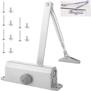 Automatic Door Closer for Home Adjustable Spring Hydraulic Door Closer Aluminum Finish Automatic Door Closing Commercial & Home Use for 65KG Middle-Weight Door (180 Degree Non-Positioning)
