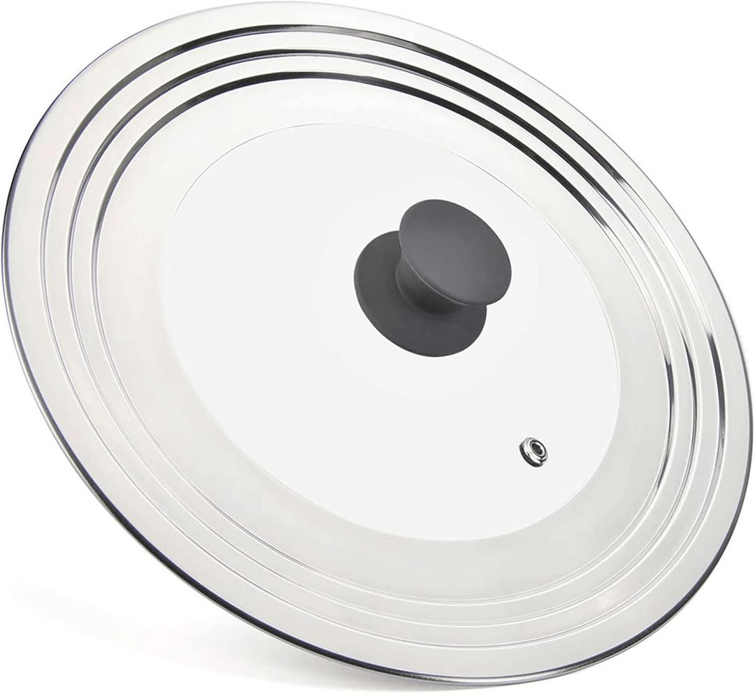 Universal Lid for Pots Pans and Skillets - One Lid Fits All 8.25-12 Inch Pots Frying Pans Skillets Woks, Replacement Pot Lid with Upgraded Heavy Duty Heat Resistant Silicone Handle, Gray