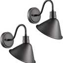 DIRYZON Industrial Gooseneck Wall Sconces Antique Black Barn Light for Kitchen Sink Patio Porch Set of 2