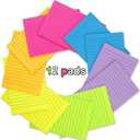 (12 Pack) Lined Sticky Notes 4x6 in,Large Notepads with Lines,Ruled Stickies Super Sticking Power,Office School Memo Note Pads Bright Colors,Post on Windows Doors,Recyclable,Easy to Write on
