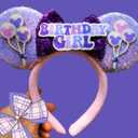 2 x Mouse Ears Birthday Girl Headbands with Dream Balloon&Shiny Sequins, for Princess Costume Cosplay Glitter Party Props, Soft Flannel, Purple; BR-FLZ