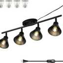 Black 4 Light Plug in Ceiling Light Fixture,Modern Plug in Track Lighting,16.4ft Cord with Timer & Dimming Switch,3 Way Ceiling Spot Lighting,Flexibly Rotatable Light HeadDimmable LED Bulbs Included