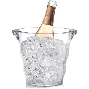 Dicunoy Ice Bucket, 4 Liter Plastic Champagne Bucket Chiller, Thick Clear Beverage Tubs with Handle, Thick Cooler Bucket for Bar, Home, Parties, for Bottles