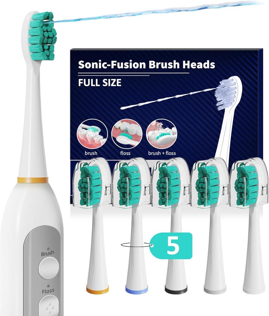 Replacement Heads for Waterpik Sonic Fusion 2.0, Extra-Large Size Flossing Toothbrush Head fit for Water pik SF-01 SF-02 SF-03 SF-04 (White, 5 Count)