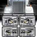 Z-OFFROAD DOT Approved 4x6 LED Headlights Assembly Hi/Lo Sealed Beam Compatible with KW T800 T600 Peterbilt 379 Freightliner Chevy Oldsmobile Cutlass H4651 H4652 H4656 H6545 H4666, 4PCS-Chrome