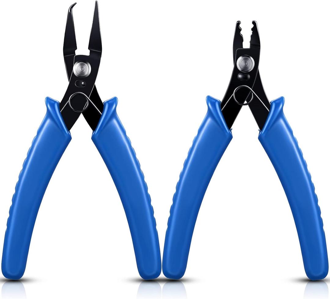 2 Pcs Split Ring Pliers Crimping Jewelry Jump Pliers for Opening/Closing Split Ring or Key Chain, Wire Flush Cutter Set for Jewelry Beading Repair Making Supplies (Blue)