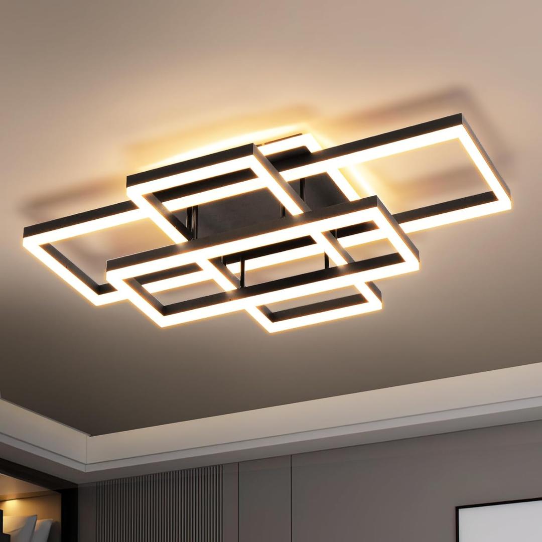 Modern LED Flush Mount Ceiling Light, Black Square Acrylic Flush Mount Ceiling Lights Fixture, Lighting Fixture Ceiling Lamp for Kitchen, Living Room, Bedroom, Laundry Room, Dimmable Memory Function 30