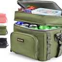 Double-Layer Insulated Cooler Foldable Lunch Box, Leakproof Cooler Bag for Men & Women, Shoulder Strap, Bottle Opener, for Beach, Camping, Car (Green)