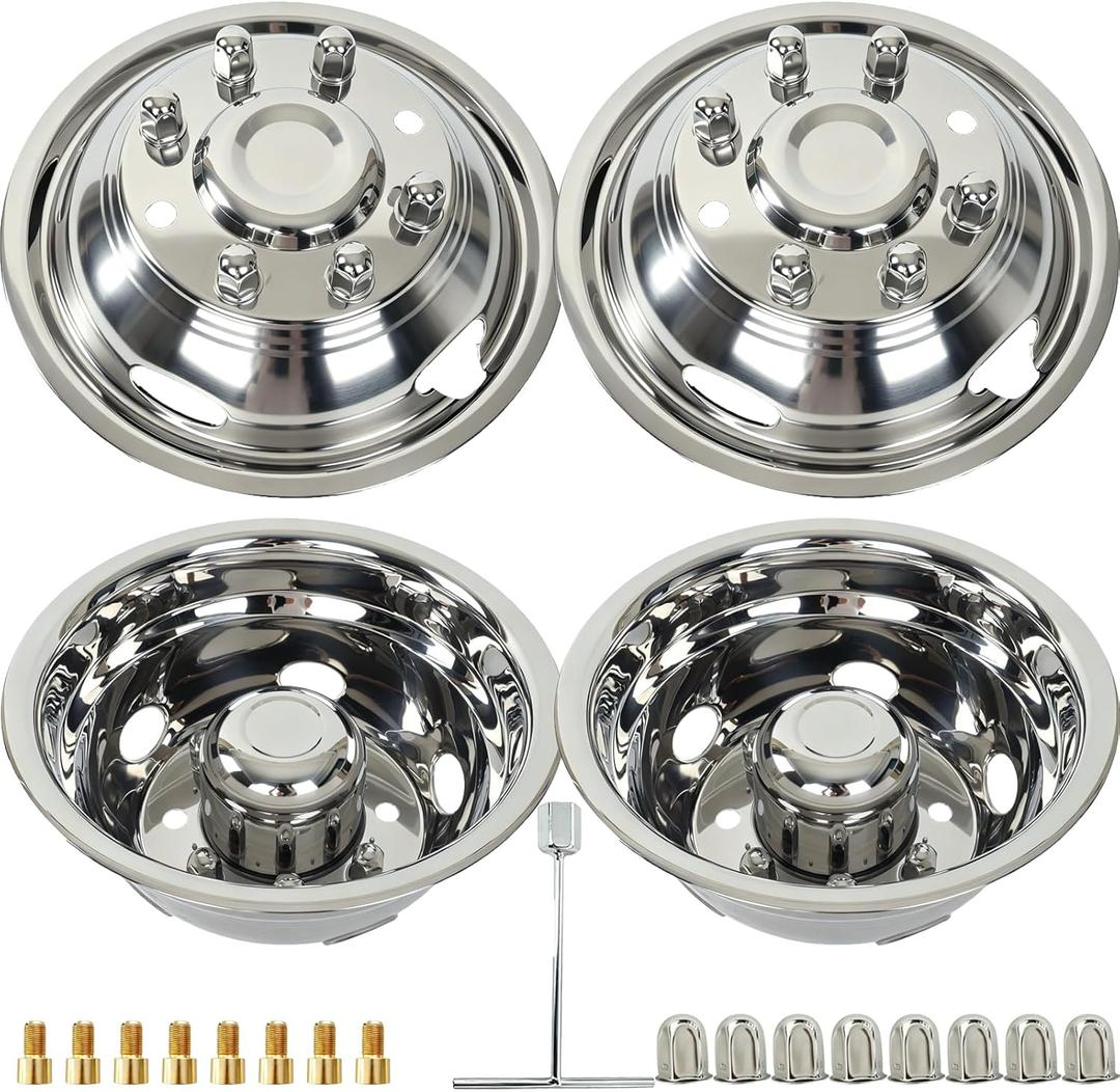 17" Stainless Steel Wheel Simulators, 8 Lug 5 Vent Holes Hubcaps,Bolt-on 17 Wheel Cover Compatible with Compatible with 2011-2025 Chevy SILVERAD0 3500 HD DRW,2011-2025 GMC Sierra 3500 HD DRW, 17" For SILVERAD0 GMC 3500 2011-2025