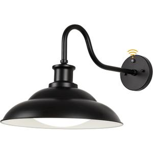 Dusk to Dawn Outdoor LED Barn Light, 16 Inch Large Farmhouse Exterior Wall Light Fixture with Adjustable Color Temperature, Modern Black White Porch Light Outside for House Garage Doorway