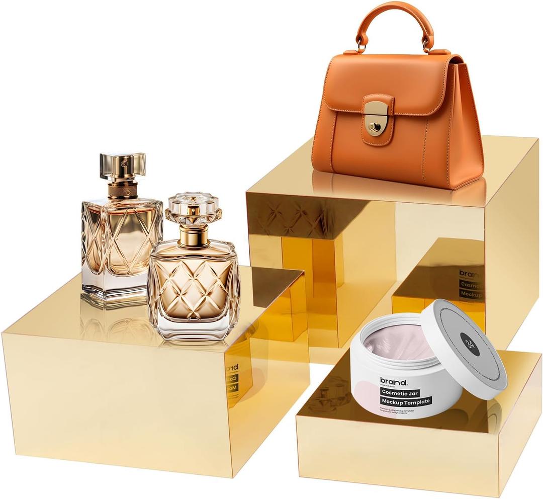 3 Pcs Acrylic Risers for Display, Gold Buffet Risers, Food Display Lifter, Acrylic Box Rack Dessert Collection Jewelry Character Party Rack