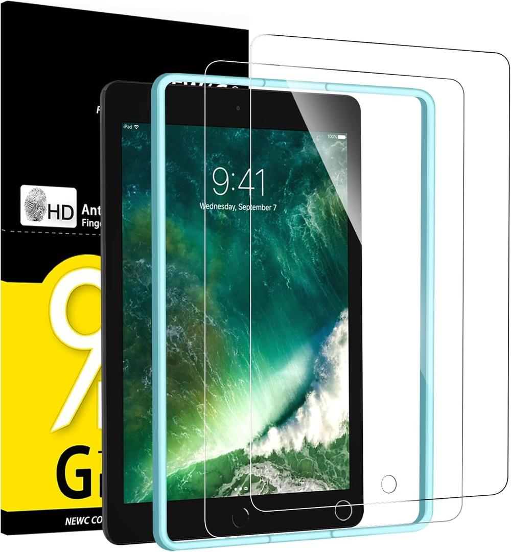 NEW'C 2 Pack Designed for iPad 9.7 Inch (2018/2017,6th/5th Generation),iPad Air 1,iPad Air 2,iPad Pro 9.7 Inch Screen Protector Tempered Glass, Ultra Resistant (Easy Installation Frame)