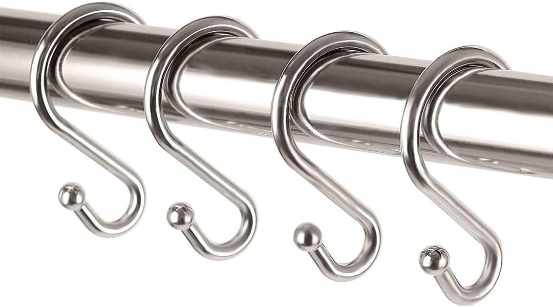 24PCS Metal Shower Curtain HooksRust Resistant S Shaped Hooks Hangers for Shower Curtains, Kitchen Utensils, Clothing, Towels, etc.(Nickel)