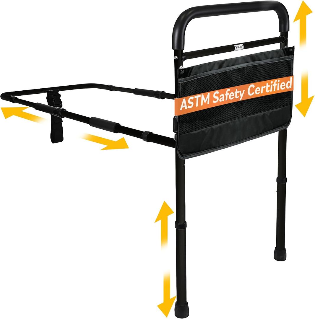 Vaunn Medical Bed Rail for Elderly Adults Safety, ASTM F3186-17 Certified, Adjustable Bed Assist Handle and Grab Bar for Seniors, 300 lb, Tool-Free Assembly, Large