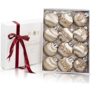 12Pcs 4 Silk Christmas Ball Decorations, Satin Christmas Tree Ornaments, Luxury Vintage Hanging Christmas Home Decor for Xmas Holiday Wedding Party Decoration (Champagne)