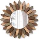 Emfogo Wall Mirror 12 inch Rustic Wood Sunburst Boho Mirror Farmhouse Wall Decor Room Decor Home Decor for Bedroom Living Room Entryway (Tri-Color)