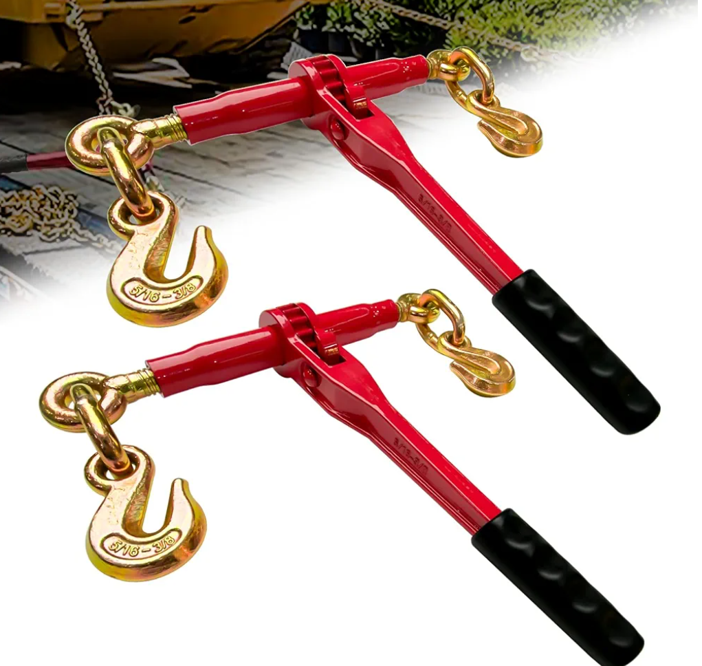 Ratchet Chain Binders 5/16'' - 3/8'' | 2-Pack Load Binders w/Clevis Hooks | 5,400 Lbs Working Load | Compatible with G43, G70 & G80 Chains | Secure Tie Down Binder for Hauling and Towing