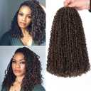 Unionbeauty Pre-twisted Yanky Twist Crochet Braids Hair 12 Inch 8 Packs Pre-looped Spring Twists Hair with Bouncy Ombre Brown Micro Passion Twists Hair Synthetic Crochet Braids Hair Extensions 1BH30#