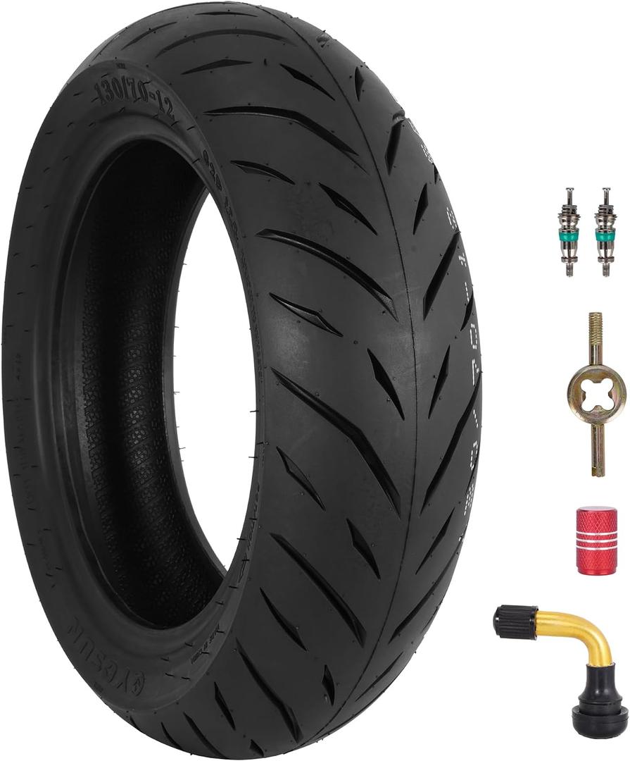 130/70-12 Scooter Tire - 130/70-12 Tubeless Tire for E-Bike, E-Moto, Scooter, Moped, E-Tricycle with 12" Rims - Front/Rear Tire - Bias - 6PR 62 P - 1 PACK