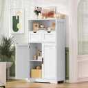 Iwell Bathroom Cabinet with Doors and Drawers, Freestanding Bathroom Storage Cabinet, Adjustable Shelves, for Living Room, Kitchen, Home Office, White, 42.5"H
