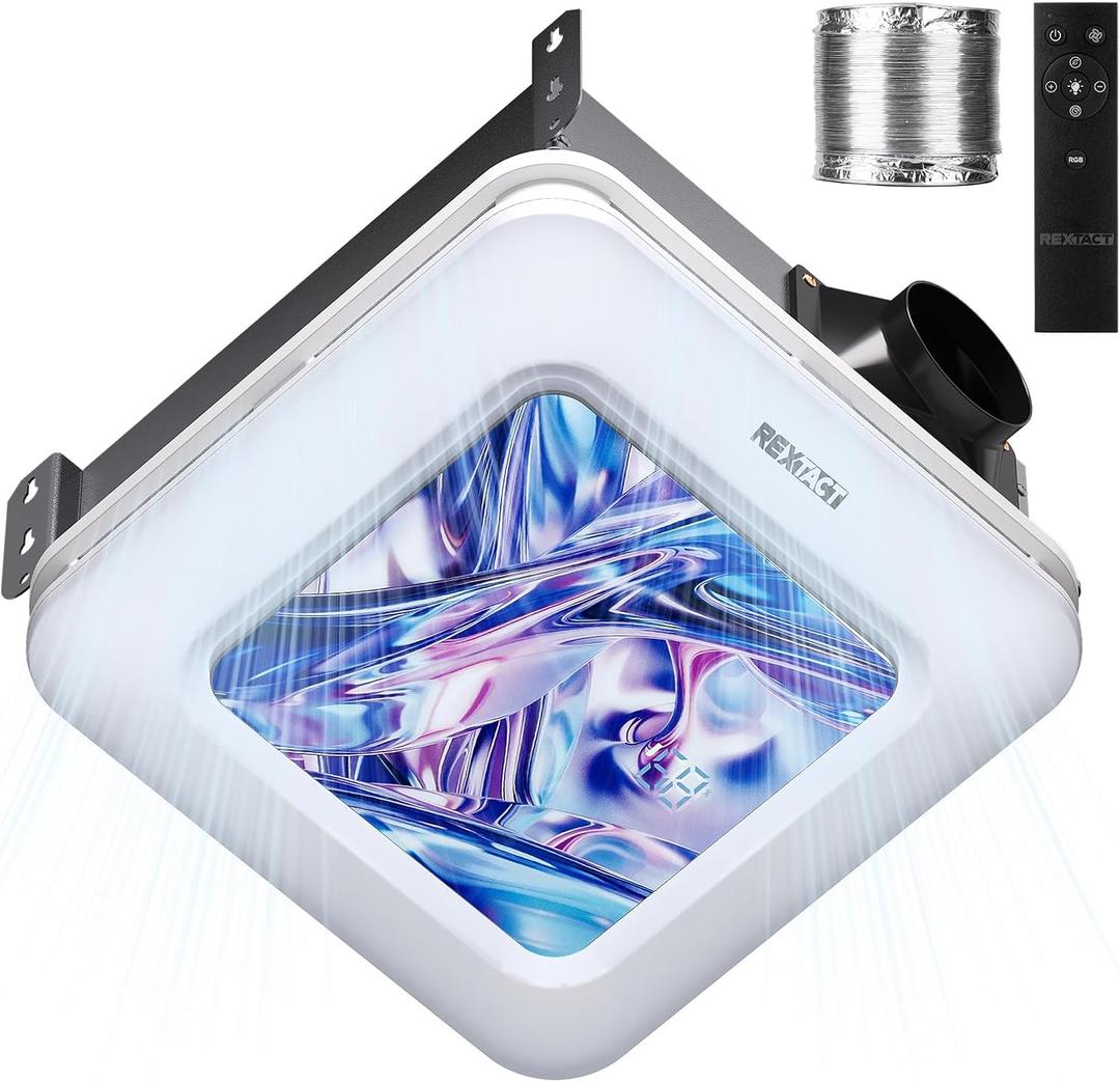 RexTact Bathroom Fan with Humidity Sensor,230 CFM 1.0 Sone Bathroom Exhaust Fan with Light,Ventilation and Exhaust Fan with Remote Control and Timer Function,Violet Blue, Large