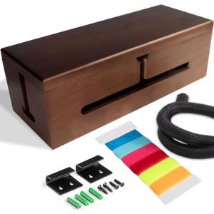 Large Cable Management Box-Stylish Wire Organizer, Wire Concealer and Wire Management Box-Wire Management Box with Protective Sleeve (Brown)