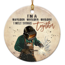 Welding Christmas Ornament 2025 - Patriotic Welder Gift for Men, Ironworker, Metal Worker - Welder Ornament for Men, Women, Dad, Brother, Husband, Ceramic Blue Collar Pride Holiday Decor Gifts