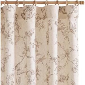 jinchan Floral Curtains Lined Linen Blend Curtain for Living Room 84 Inch Length Taupe Farmhouse Flower Patterned Curtain French Country Curtains Drapes Back Tab Rod Pocket 2 Panels