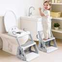 Potty Training Seat with Step Stool, 2-IN-1 Toddler Potty Training Toilet for Kid Boys Girls, Adjustable Toilet Seat for Toilet with ladder, Splash Guard, Anti-Slip Pad and Safety Handle, Gray