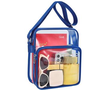 MAY TREE Clear Messenger Bag Stadium Approved Clear Bag Purse for Stadium Events Concert Sport Work (Blue)