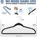 ZOBER Black Velvet Hangers 50 Pack - Clothes Hangers, Coat Hanger for Pants & Dress Clothes - Non Slip w/ 360 Degree Swivel, Holds up to 10 lbs - Strong Felt Hanger for Clothing