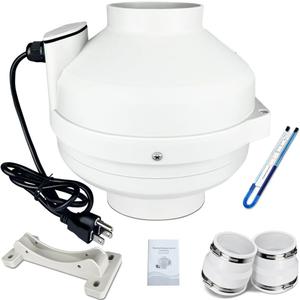 4 to 3 inch Radon Mitigation System Kit - 2 Speed Radon Fan 240CFM | 168CFM with Rubber Couplings and Air Pressure Indicator, Quiet and Energy Efficient, Fits 3” Piping