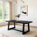 Plank+Beam 72 Inch Farmhouse Dining Table, Solid Wood Rustic Kitchen Table, Large Wooden Rectangular Dinner Table for Dining Room, Home Office, Living Room Furniture, Easy Assembly, Black Wirebrush
