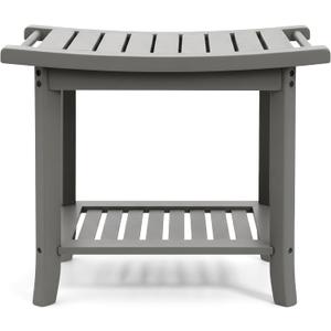 Teak shower bench with Storage Shelf, Shower Stool for Inside Shower, Waterproof Shower Bench Seat, Shower Chair for Inside Shower, Wood Bench, Bathroom Bench (Natural Wood) (Gray Wood)
