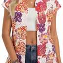 GRACE KARIN Floral Eyelet Spring Summer Tops for Women,2026 V Neck Dressy Casual Shirts,Boho Button Down Short Sleeve Blouses (XXL)